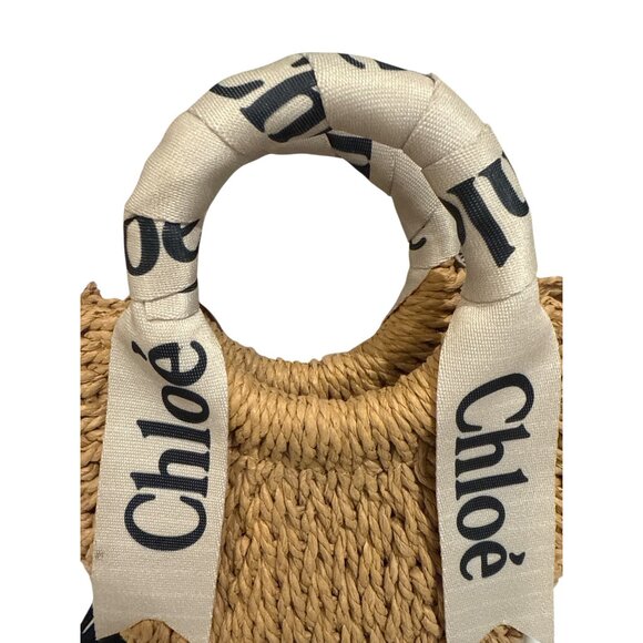 Chloé Woody Raffia Mini Tote Bag With Logo Ribbon & Braided Shoulder Strap NWOT - Picture 5 of 6